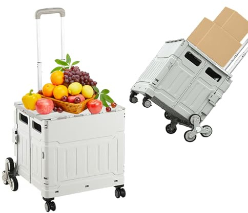 Fanboxk Carrello pieghevole con ruote per salire le scale, carrello portatile pieghevole con manici telescopici in lega di alluminio, carrello per libri della spesa, 75 l