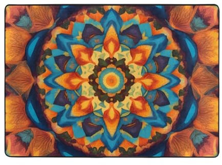WZYWHJ Teppiche, Wohnzimmer-Fußmatten, Läufer, rutschfest, Kinderzimmermatte, Spielteppich, 203,2 x 147,3 cm, Kaleidoskop, Mandala-Druck