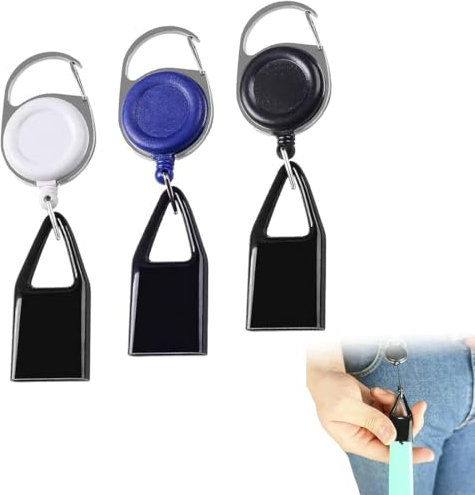 3-Piece Lighter Key Ring Set, Funny Lighter Pendant with Retractable Cord, Carabiner Hook, Scalable 3 m, Anti-Theft Protection, Compatible with Most Lighters (schwarz, weiß, blau)