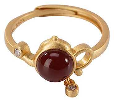 S925 Bague en argent sterling plaqué or réglable avec théière personnalisée en jade, bague en argent sterling avec pierres précieuses pour femme