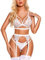 RSLOVE Sexy Lingerie for Women Floral Lace Bra and Panty Set 3 Pieces with Garter Belt White M
