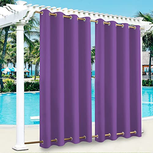 Rideau de terrasse d'extérieur imperméable, coupe-vent à isolation thermique occultant, à double œillets, idéal pour jardin, tonnelle, pergola, 200,7 x 175,3 cm, violet
