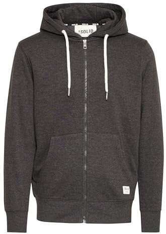 !Solid SDChali Herren Sweatjacke Zipper Sweater mit Kapuze Kordelzug Kängurutasche Rippbündchen Label-Details Regular fit, Größe:3XL, Farbe:Dark Grey Melange (1940071)