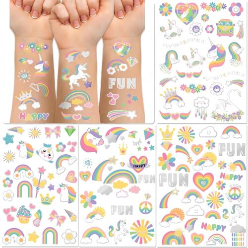 Tatouages licornes pour enfants, 118+ tatouages pour filles, tatouages autocollants imperméables pour enfants, packs d'anniversaire licorne, cadeaux licornes pour filles.