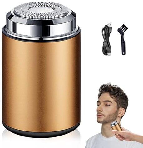 Tragbarer Mini Rasierer Herren Elektrisch, 2 in 1 Elektrorasierer für Nassrasierer & Trockenrasierer Herren, Folienrasierer Herren, Kabellos Rotationsrasierer, Geräuscharm Shaver (Gold)