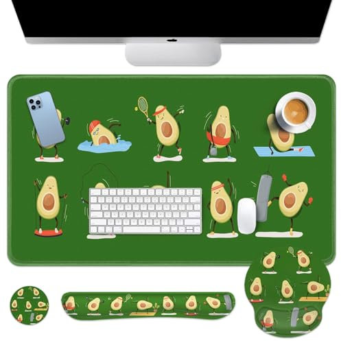 Arttown Ensemble de tapis de souris 4 en 1 avec motif de dessin animé, design ergonomique, grand tapis de souris + repose-poignet pour clavier + repose-poignet + dessous de verre pour la maison, le