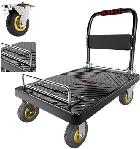 Folding Hand Truck Dolly Cart with Wheels - Platform Truck 825lbs Capacity, Locking Swivel Casters & Foldable Fence for Moving, Industrial Use(35.4x23.6x36.2)