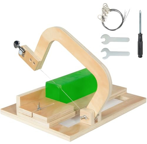 Wooden Soap Cutter, Adjustable Cutting Thickness Soap Slicer, Handmade Soap Wire Cutter with Replaced Stainless Steel Wire for Soap, Loaf, Candles, Cheese, Butter, DIY Making Cutting Tool