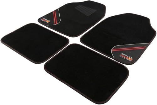 Ensemble de 4 Tapis Red Bull Racing en PVC et Tapis Noir/Rouge pour Voitures, Confortables et résistants à la saleté, Dimensions 66,5 cm x 45 cm