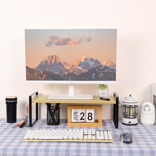 FURNITABLE Réhausseur d’Écran,Accessoire Bureau,pour Moniteur Ordinateur PC Portable Imprimante, 50 x 20 x 18 cm, Bois+Noir, 1PCS