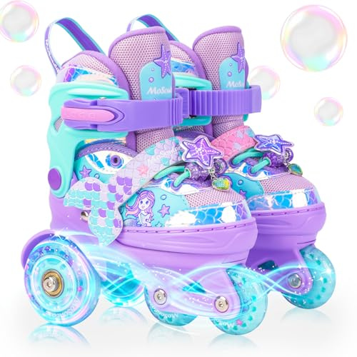 Sirène Patins à roulettes Enfant Roller Fille Roller 4 Roues Enfant Patins Ajustable avec Roues Allumées pour Débutants Filles Garçons Cadeau d'anniversaire Noël