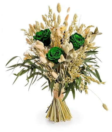 Aluisi Fiori - Bouquet di Fiori Stabilizzati e Fiori Secchi con Rose Verdi Stabilizzate - Simbolo di Armonia e Contatto