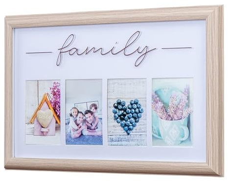 Bilderrahmen 4 Fotos 10x15 Natur Family Passepartout MDF Holz Fotorahmen Bildergalerie Deko Collage Galerie Wohndeko Wanddeko