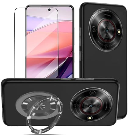 Cover e Vetro e Ring Compatible with ZTE Blade A75 5G Cover Custodia Black