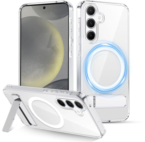XTCASE für Samsung Galaxy S24 5G Hülle Magnetisch kompatibel mit Magsafe, Transparent Handy Hülle mit Metall Ständer Stoßfest Handyhülle Kratzfest Hardcase, Durchsichtig