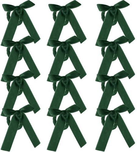 Gandeer 12 Pcs Christmas Napkin Rings Velvet Bow Holders, Dark Green | Christmas Dinner Table Decor, Wine Bottle Candlestick Accent, Anniversary Birthday Party Dining, for Xmas Wedding Events
