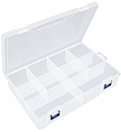 Sortierbox Kunststoff transparent 10 Fächer, Trennwände für Schmuck Perlen | Transparente Sortierbox mit 10 verstellbaren Fächern, ideal für Schmuck, Perlen, Bastelmaterial und kleine Zubehörteile.
