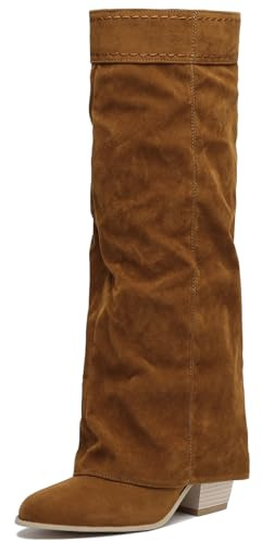 Asterisco Donna Stivali Alti Tacco Alto a Blocco Senza Chiusura Punta Rotonda 240913 Marrone Numero 34 EU