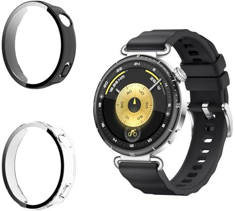 Funrae Hülle Kompatibel mit Huawei Watch GT 6 GT6 41mm [2 Stück], PC Gehäuse mit Hartglas Displayschutz Schutzhülle Vollschutz Kratzfest Ultradünner Puffer Schutz Case - Schwarz&Transparent