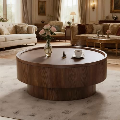 SOUWOFS Round Coffee Table 78CM Dark Brown | With Storage, Circle Modern, Contemporary Wooden Center Table, For Small Space Apartment