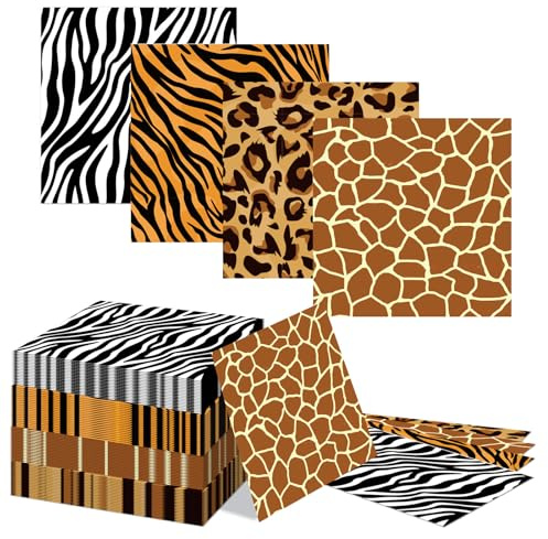 Kotkiddy 80 Stück Safari Tier Servietten Dschungel Tier Motiv Papierservietten Tiger Zebra Giraffe Leopard Muster Gepard Servietten Party Zubehör Für Safari Geburtstag Babyparty
