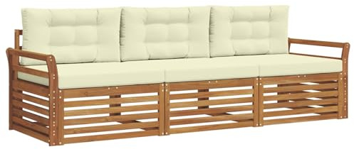 vidaXL Outdoor-Sofagarnitur mit Kissen 3 pcs Natur und Creme, Garten, modernes Ecksofa, belastbare Gartenmöbel, Lounge für Terrasse, ideales Set für Balkon