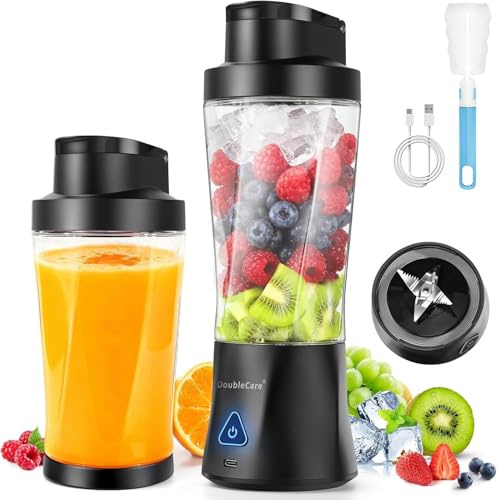 Mixer Smoothie Maker 700ml, Wiederaufladbarer, 6000 mAh Portable Blender | 3D 6 Klingendesign und IP67 Wasserdichtigkeit, USB-Frischsaftmixer mit und Selbstreinigend-Schwarz