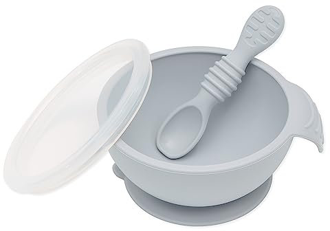 Bumkins FFL-GRY First Feeding Set with Spoon and Lid, grau