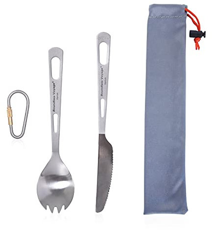 Boundless Voyage Outdoor 2Pcs Set Ultralight Titanium Spork Knife Camping Tableware Cutlery