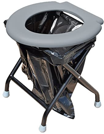 24ocean Mobile Klapptoilette Set Grau WC Klo Camping, Gestell Schwarz, 30 Einweg Beutel