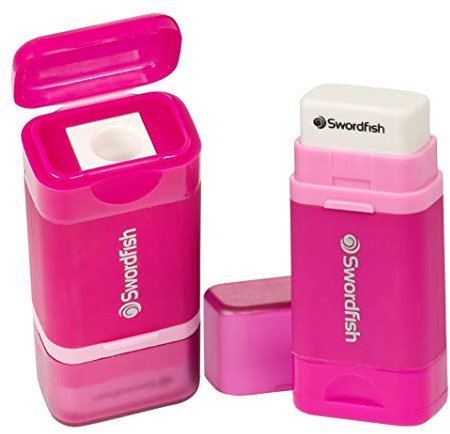Swordfish Kombi-Anspitzer mit Behälter und Radiergummi, 1 Stück, rosa, 40365