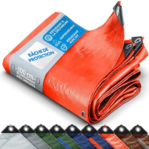 etm - Bâche imperméable avec oeillet - Bâche de Protection Usage extérieur intérieur - Bâche étanche, résistante aux UV pour Bateaux Chantiers travaux - Epaisse densité 140 g/m², Orange 2x3 m