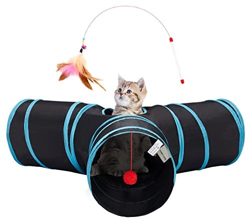 Tempcore Pet Cat Tunnel Tube Cat Toys 3 Way Collapsible, Tunnels for Indoor Cats,Kitty Bored Peek Hole Toy Ball Cat, Puppy, Kitty, Kitten, Rabbit