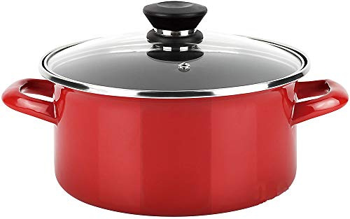 Fagor Optimax - Olla Roja 26cm, Acero Esmaltado, Antiadherente Bicapa, Libre de PFOA, Todas las Cocinas, Inducción, Tapa de Vidrio Termo-Resistente