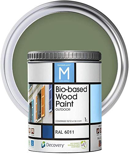 MASQUELACK M Impregnante per Legno Esterno - Verde - RAL 6011-1 Litro - Protegge dall'Acqua, Umidità e Raggi UV - Vernice Naturale ad Alta Copertura e Rifinitura Semi Opaca - Asciugatura Veloce
