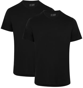 DANISH ENDURANCE Camisetas de Algodón Orgánico para Hombre, Cuello Redondo o Cuello en V, Manga Corta, 2-Pack, Cuello en Pico - Negro, XXL