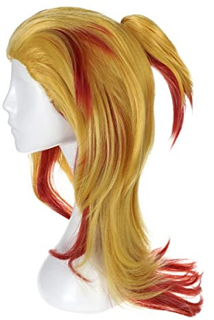 Cosplay Perücke von Kyojuro Rengoku für Fans | 60cm | Gelb-Rot mit Pferdeschwanz