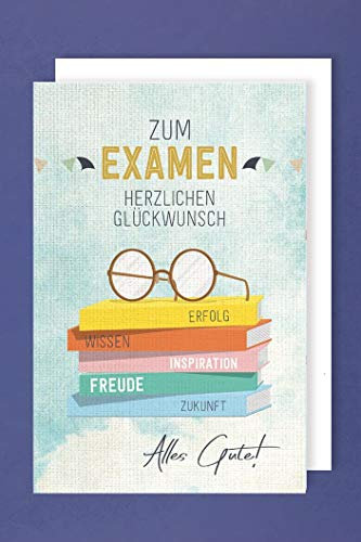 Examen Grußkarte Karte Bestanden Gratulation Brille Bücher Foliendruck 16x11cm