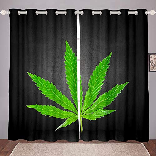 Cortinas de Hojas de Marihuana, Hojas de Cannabis, Cortinas malezas, Hojas Verdes, Cortinas de cáñamo, algodón,de habitación, 66 x 90