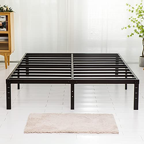 Wulanos Queen Sängram, kraftiga metallramar med stållamellstöd, ingen lådfjäder behövs, 35 cm höga metallplattform sängramar med förvaring, halkfria och ljudfria, svart (drottning)