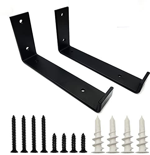 2 Pièces Support Etagere Murale, Equerre Etagere Murale Noire, Fixation Planche Echafaudage, Equerre Industrielle Charge Lourde Metal pour Etagères, Echafaudage