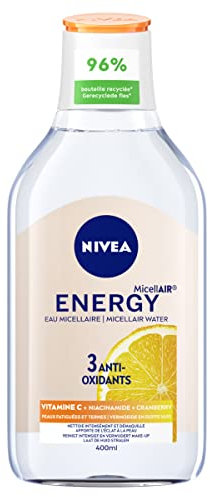 NIVEA Eau Micellaire ENERGY (1 x 400 ml), Nettoyant visage enrichi en antioxydants, Démaquillant micellaire visage, lèvres & yeux pour peaux ternes et fatiguées