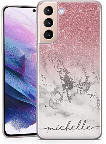 TULLUN Personalisierte Handyhülle für Samsung Galaxy A5 (2016) - Klare Soft Gel Benutzerdefinierte Champagner Roségold&Ombre Glitzern Wirkung Design Name Text - Name Unterseite