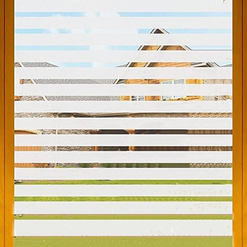 Cinbee Selbsthaftende Fensterfolie Streifen Blickdicht 100x200 cm, Milchglasfolie Selbstklebend Muster, Streifen Folie Fenster Sichtschutz