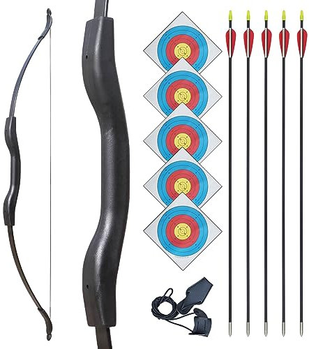 Recurvebogen Pfeil und Bogen Erwachsene 53'' Sportbogen Set für Einsteiger Traditionelles Langbogen mit Bogenschießen Zubehör (50LB)