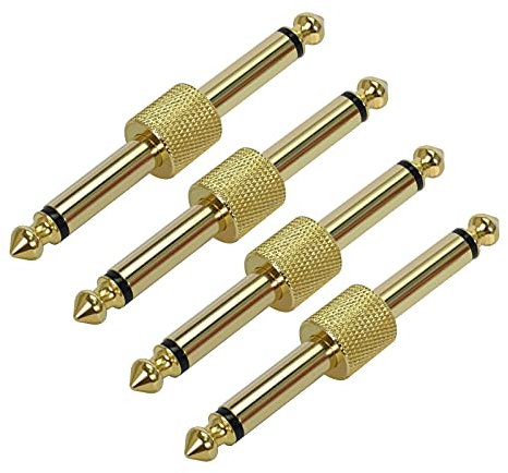 Rowin PC-1 - Connettore da 6,35 mm per pedali per chitarra, accoppiatore jack TS maschio di tipo dritto in rame, connettore salva spazio per pedaliera (confezione da 4)