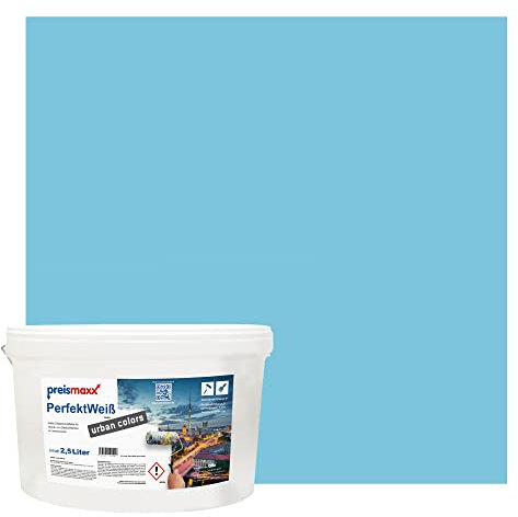 Preismaxx Perfektweiß urban colors, bunte Wandfarbe, blau, jeansblau, aquamarine 2,5L, Innenfarbe, hohe Deckkraft Klasse 2, matt