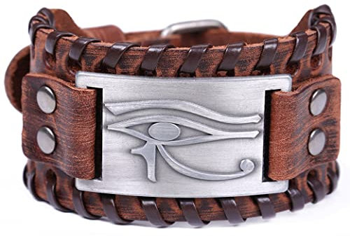 Eye of Horus Lederarmband für Herren Antikes ägyptisches Auge des Horuss Breites Lederarmband Armreif Talisman Heidnische Amulett Schmuck