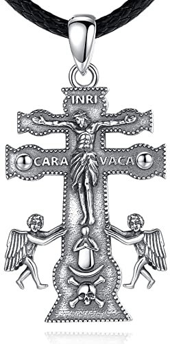 EUDORA Harmony Ball Caravaca Kreuz Kette für Damen Herren Sterling Silber 925, Amulett Energie Caravaca Kreuz Halskette Anhänger für Gläubiger Christ, Vintage Schmuck Geschenk für Frauen Herren, 61cm