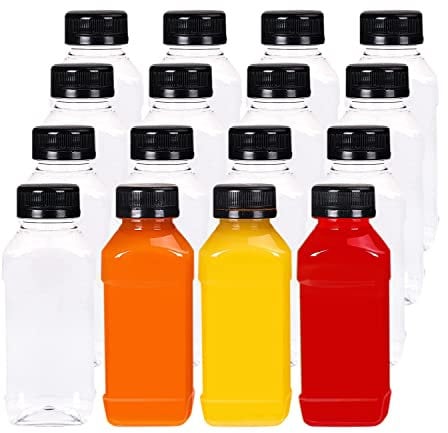YBCPACK 16 Pack 7oz/200ml Plastic Juice Bottles with Tamper Seal Lids,Empty Reusable Bottles for Smoothie,Juice,and Other Beverages